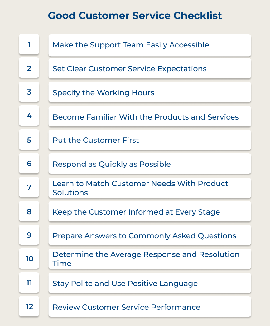 Good Customer Service Checklist