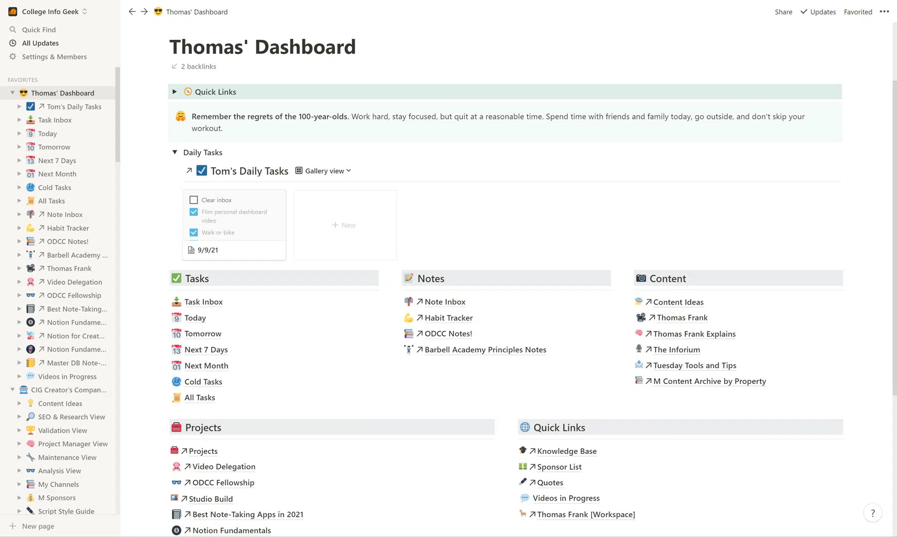Notion dashboard