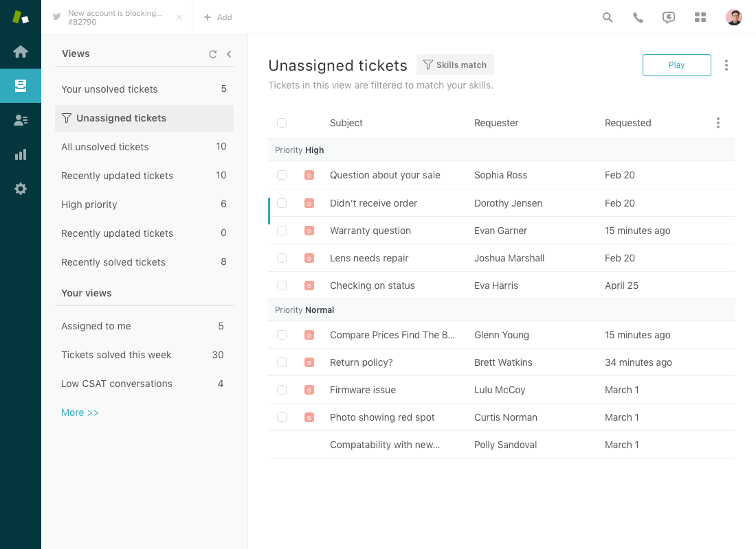 Zendesk Support ecommerce customer service platform