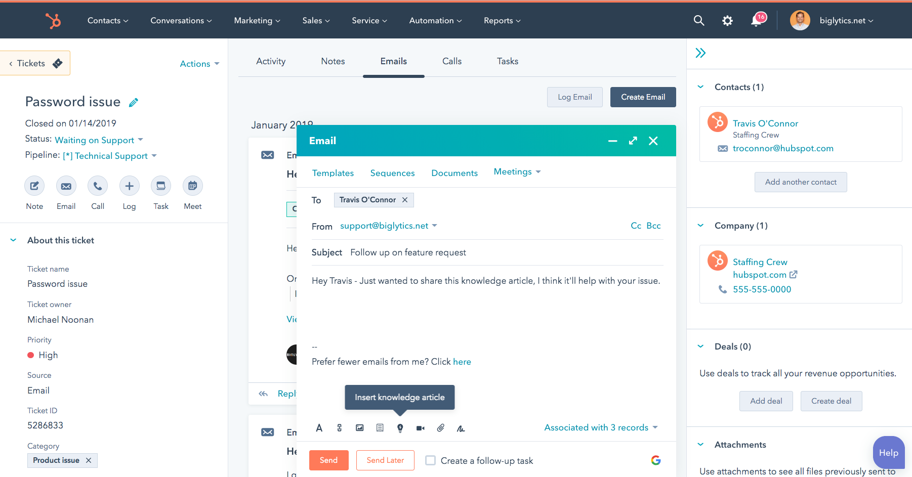 HubSpot Service Hub Email Support Software